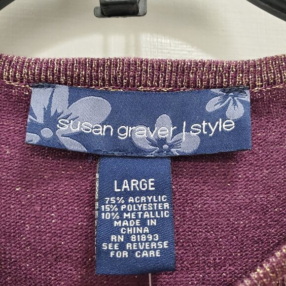 QVC | Susan Graver Women's Purple Gold Metallic Thread SS Knit Top NWT Size L - Picture 3 of 5